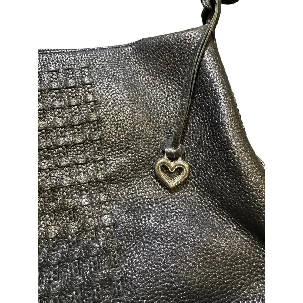 Brighton Black Leather Hobo Shoulder Bag Woven Center
